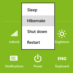 menampilkan pilihan hibernate pada windows 8