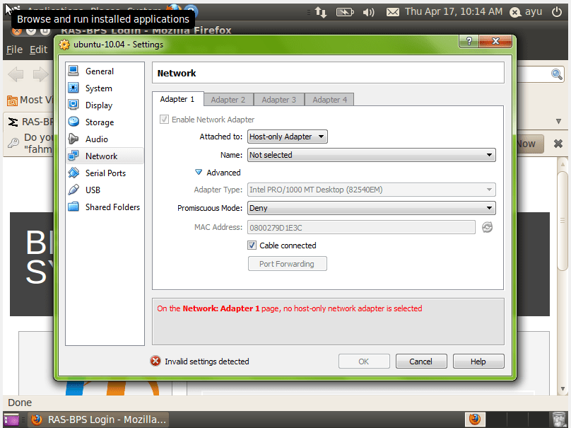 No Host Only Network Adapter is Selected